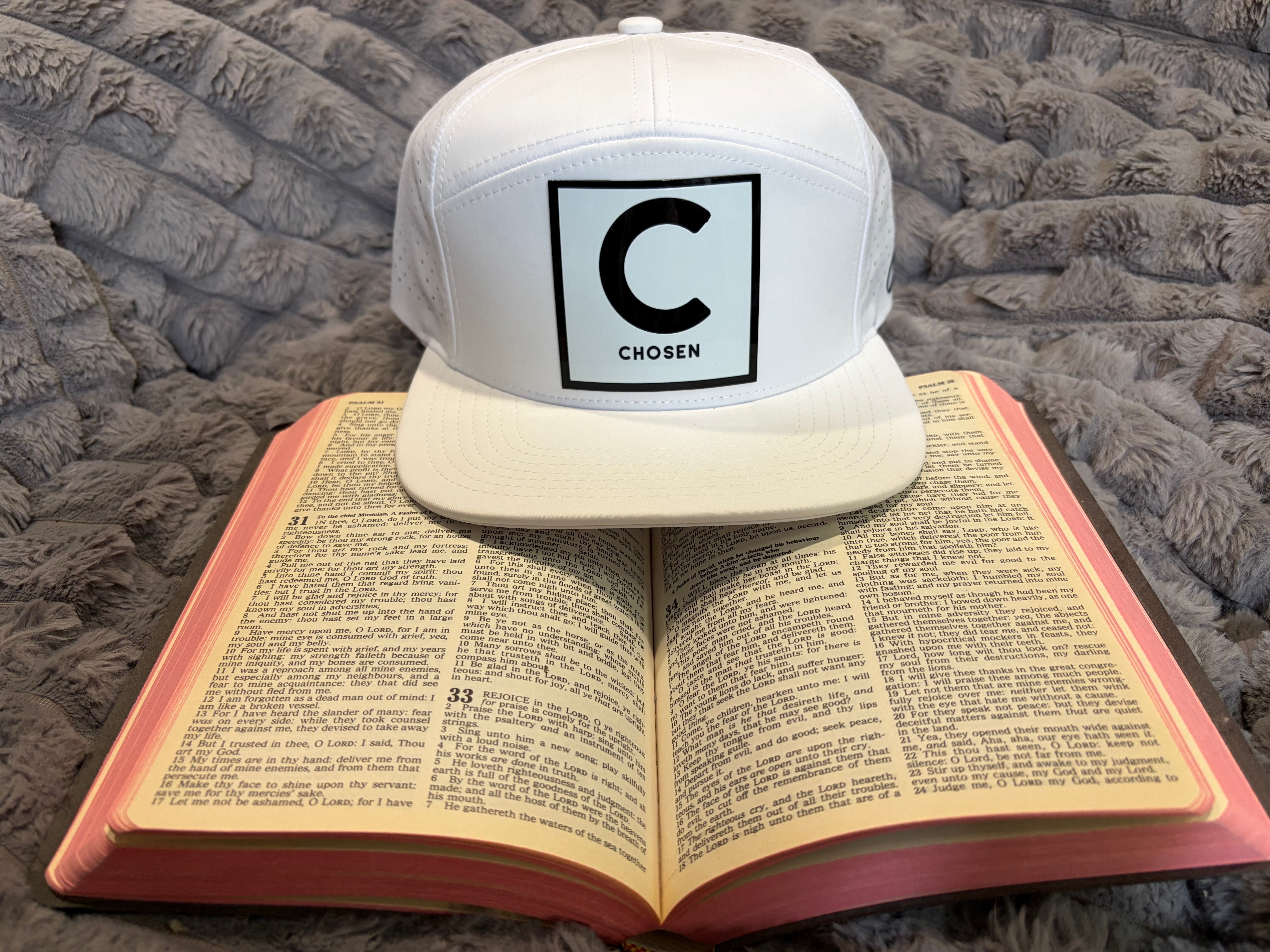 C for Chosen White Hat- Snapback Flat Bill Cap